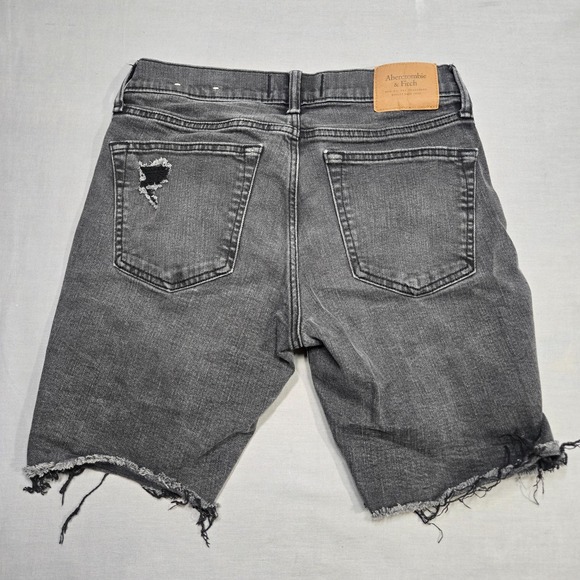 Abercrombie & Fitch Mens Distressed Denim Shorts Faded Black 28‎ Raw Hem Cut Off - Picture 6 of 6